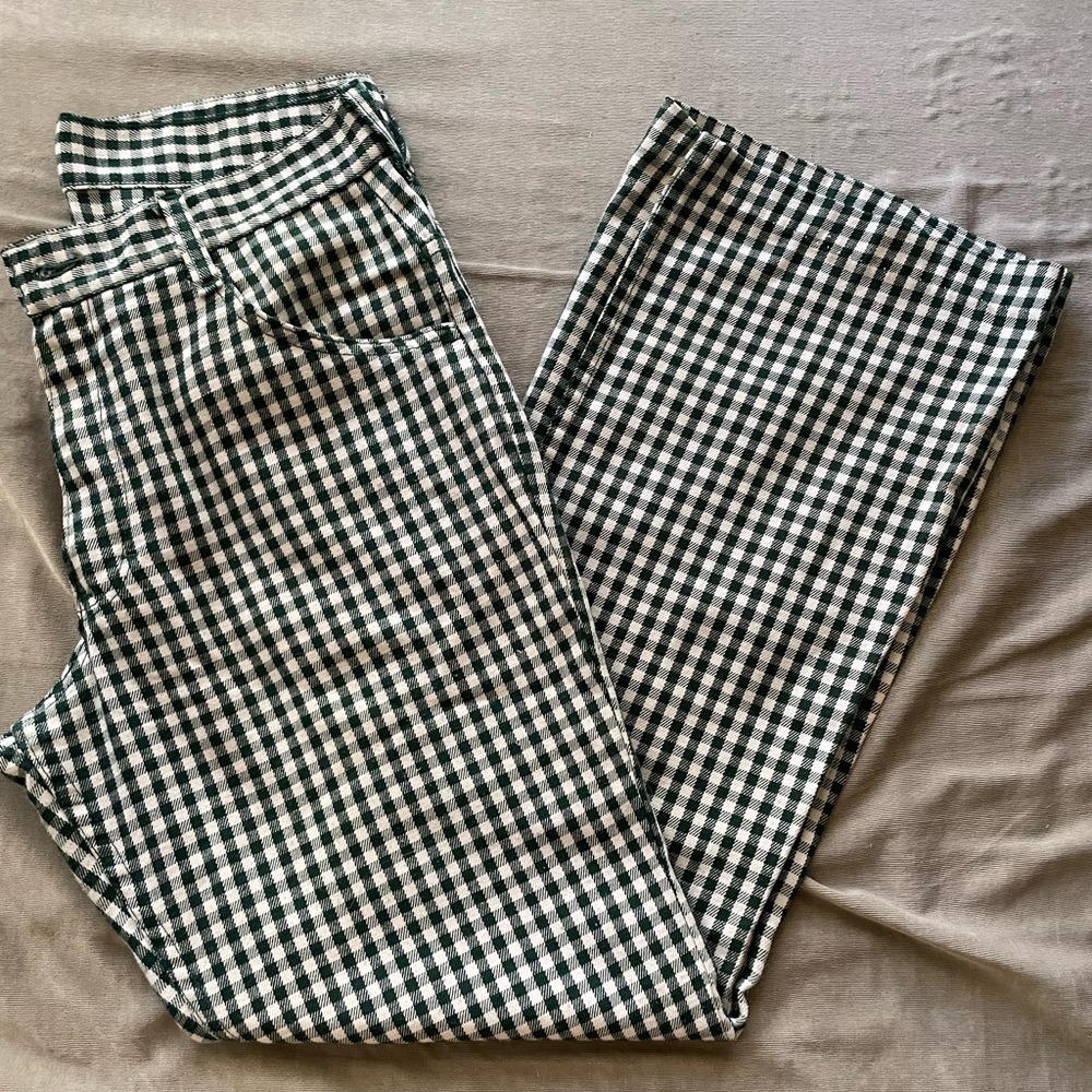 Toughskins 70’s Green and White Checkered Flare Jeans
